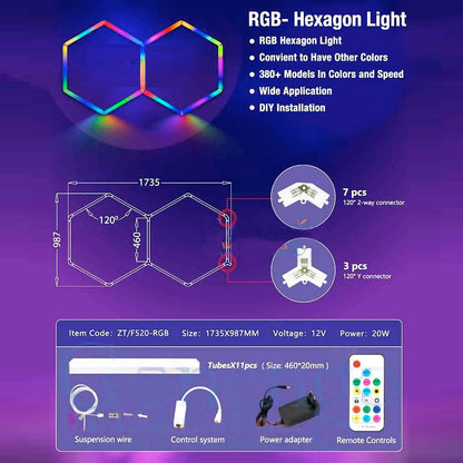 Hexglo 2 Piece RGB Hexagon Modular LED Lighting Kit