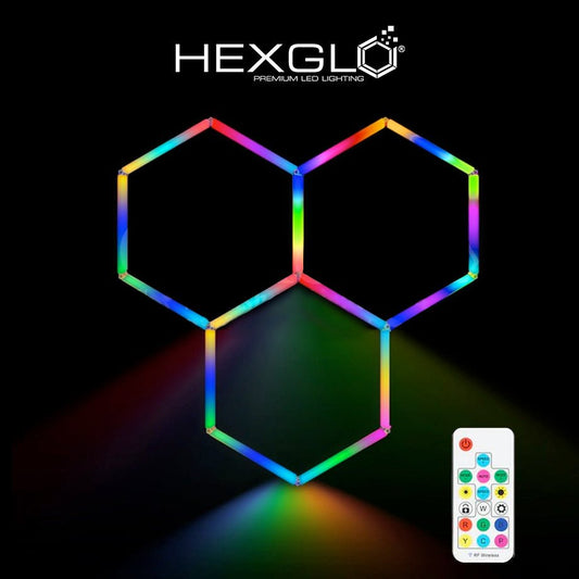 Hexglo 3 Piece RGB Hexagon Modular LED Lighting Kit