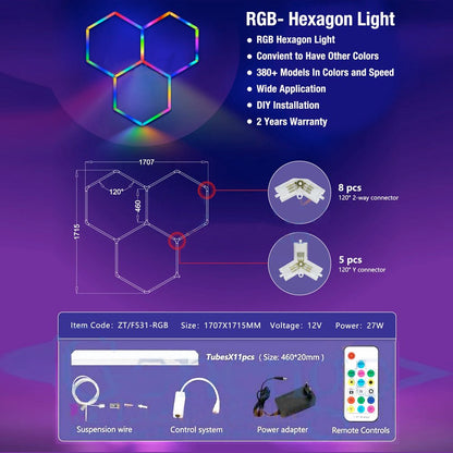 Hexglo 3 Piece RGB Hexagon Modular LED Lighting Kit