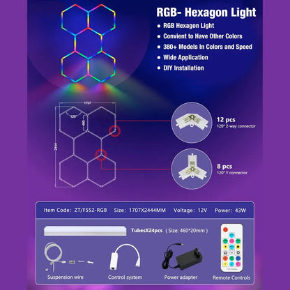 Hexglo 5 Piece RGB Hexagon Modular LED Lighting Kit