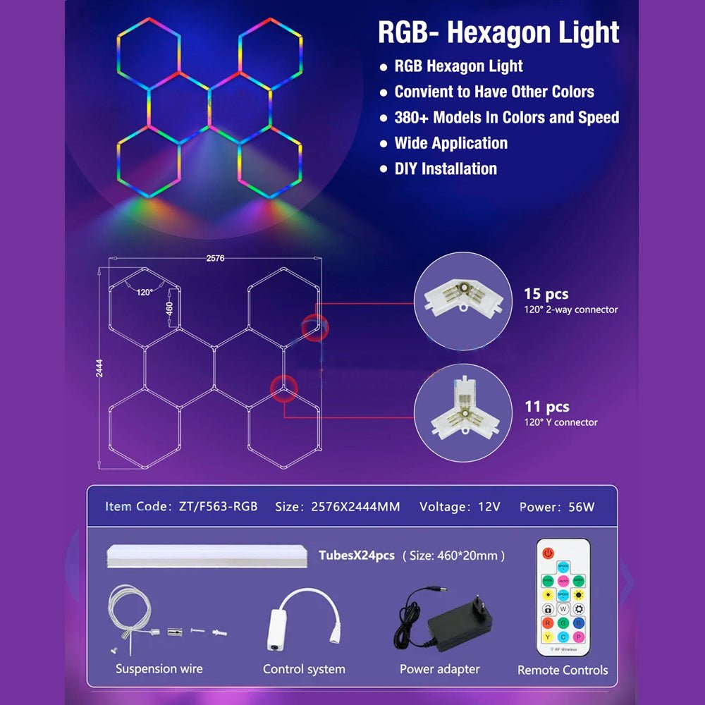 Hexglo 6 Piece RGB Hexagon Modular LED Lighting Kit